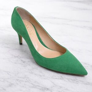 Lauren Ralph Lauren Green Suede Pointed Toe Pumps Gold Logo 6.5B